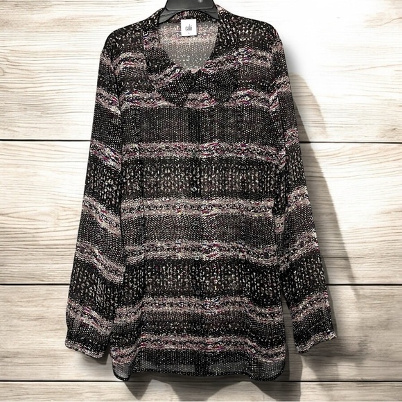 Cabi Paris Semi Sheer Blouse Sz L Black Style 3249 Artsy Button Up Feminine EUC - Picture 2 of 14